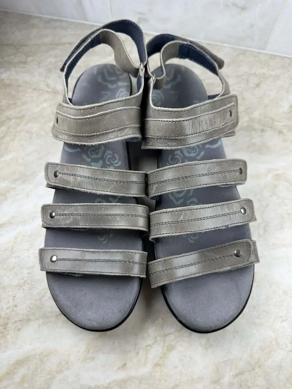 Propet Aurora Women’s Gray Leather Strappy Comfort Sandals Size 9 M Hook Loop